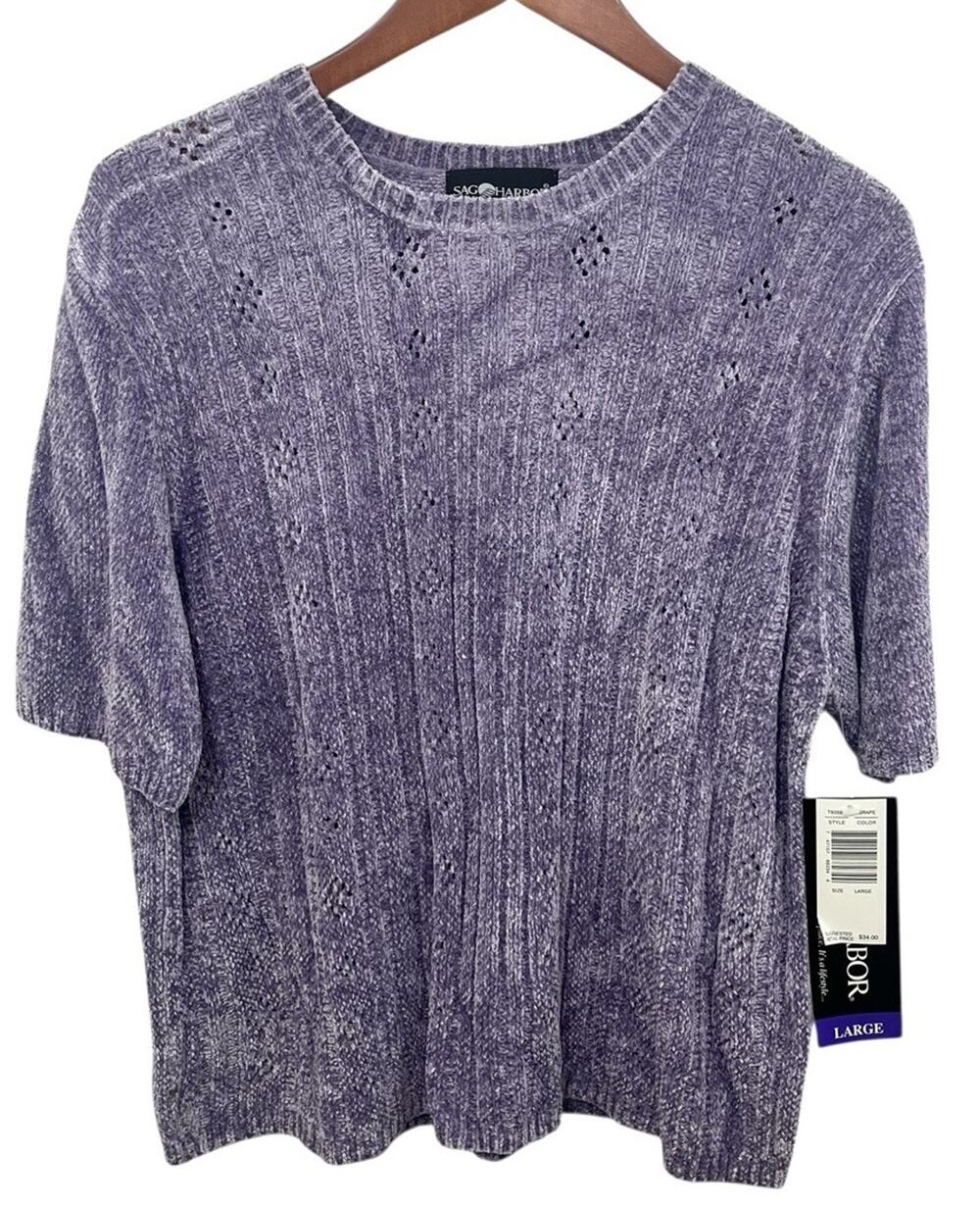 Sag Harbor Sweater Womens Purple Short Sleeve Large Pullover Lavender NWT